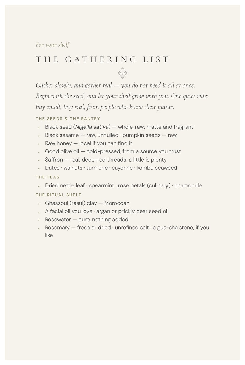 the gathering list, what you gather